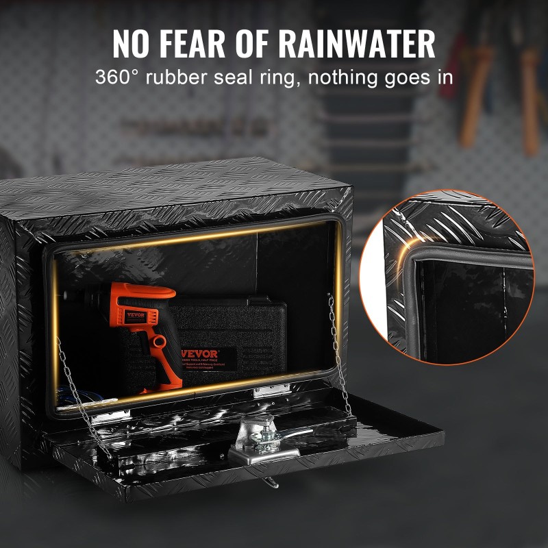 Alumiininen alapuolinen työkalulaatikko timanttikuvioitu 610x430x460 mm lukolla ja avaimilla