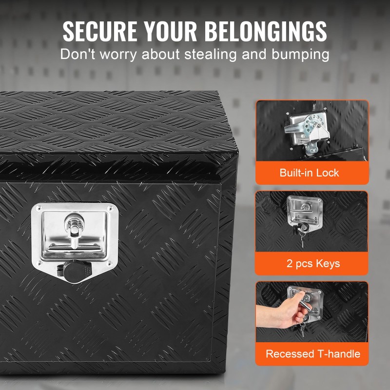 Alumiininen alapuolinen työkalulaatikko timanttikuvioitu 610x430x460 mm lukolla ja avaimilla