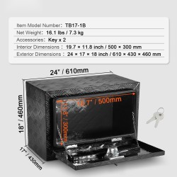 Alumiininen alapuolinen työkalulaatikko timanttikuvioitu 610x430x460 mm lukolla ja avaimilla