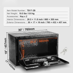 Rungon alle asennettava alumiininen työkalulaatikko 760×432×457 mm lukolla