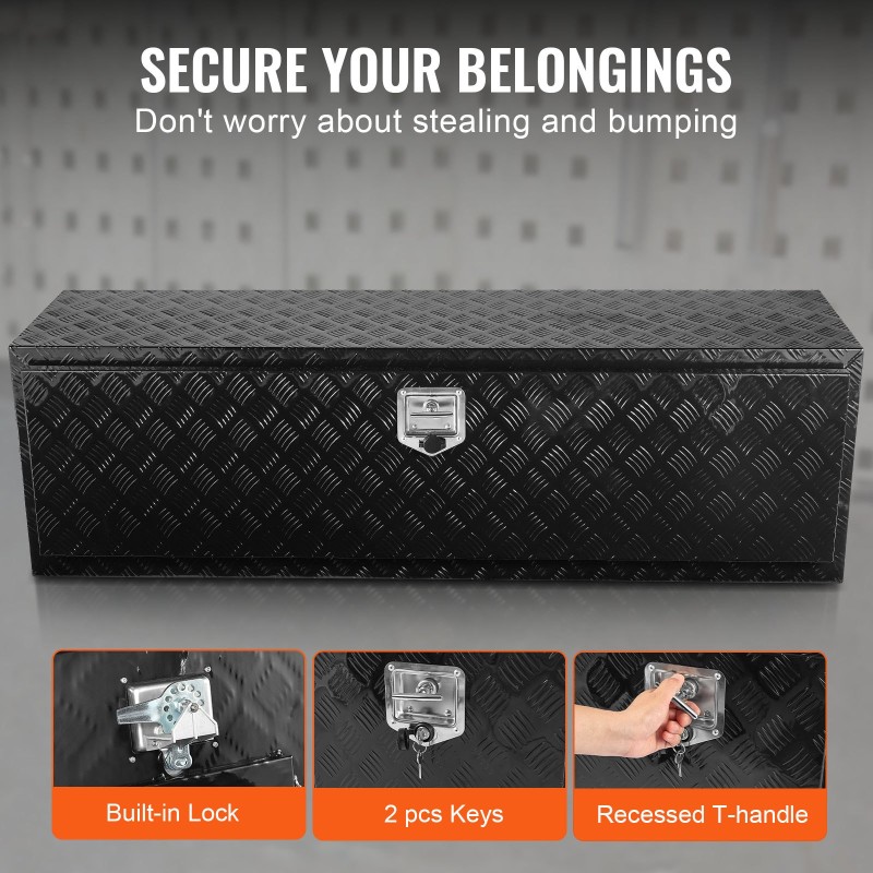 Alumiininen alalaatikko ajoneuvoon 1524x432x457 mm timanttipintainen lukittava T-mallinen kahva