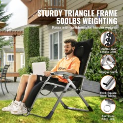 Taittuva painottomuustuoli 33 tuumaa leveä teräsrunko kestävä kangas musta säädettävä kallistuskulma