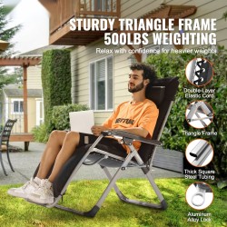 Taitettava painottomuuslepotuoli teräsrunko musta säädettävä irrotettava tyyny