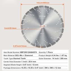 Timanttilaikka seospohjainen 350 mm 25,4 mm keskireikä märkä- ja kuivaleikkaukseen