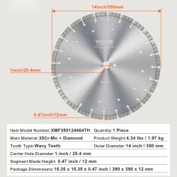 Timanttilaikka 350 mm 12 mm segmenttikorkeus 25,4 mm keskireikä betonille