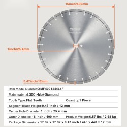 Timanttilaikka 400mm betonille 12mm segmenttikorkeus 25,4mm keskireikä märkä ja kuivaleikkaus