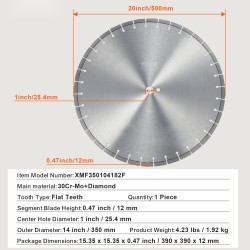 Timanttiterä betonisahaan 350 mm 10 mm timanttisegmentti 25,4 mm keskireikä