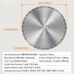 Timanttilaikka 450 mm viistohampainen 12 mm segmentti 25,4 mm keskireikä 1 kpl