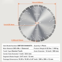 Timanttiterä 350 mm vinohampainen betonille laatoille ja tiilille