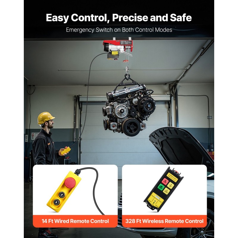 Sähkökäyttöinen vaijerivinssi seosteräksinen runko 200 kg langaton ja langallinen ohjaus