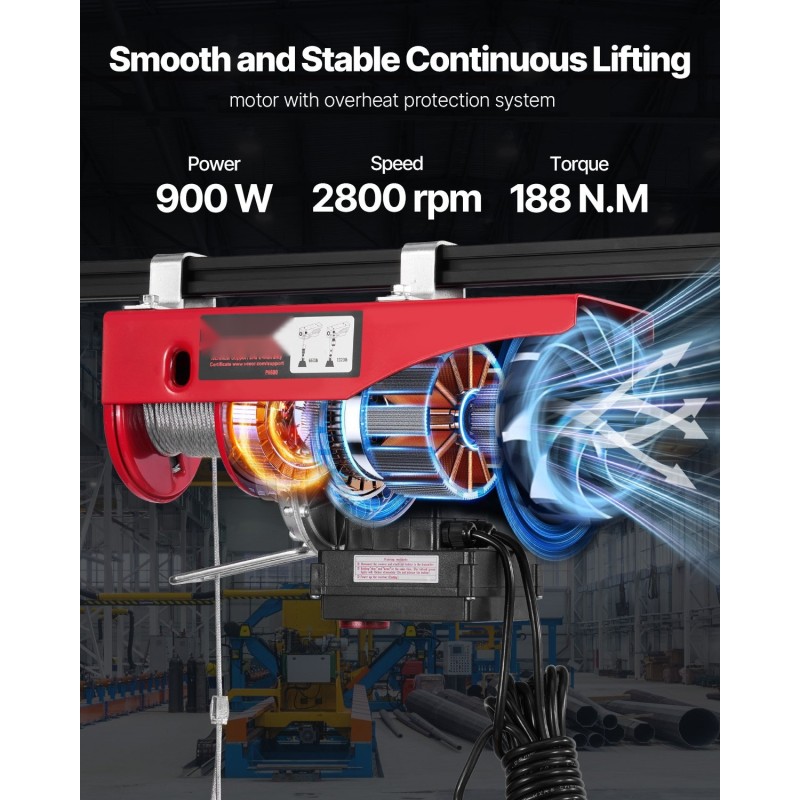Sähköinen vaijerinostin seosterunkoinen 300/600 kiloa 12/6 metriä langaton 100 metriä