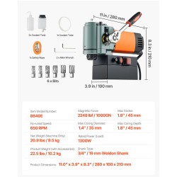 Matalaprofiilinen magneettiporakone metallirunko 1300W 35 mm poraushalkaisija 10000N magneettivoima 19 mm varsi