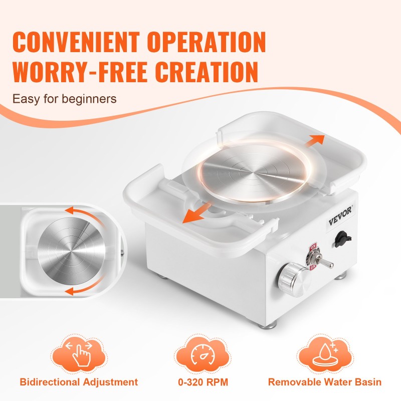 Sähköinen savenvalupyörä 0-320 kierrosta minuutissa irrotettava allas 2,56 ja 3,94 tuuman lautaset