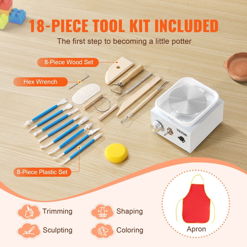 Sähköinen savenvalupyörä 0-320 kierrosta minuutissa irrotettava allas 2,56 ja 3,94 tuuman lautaset