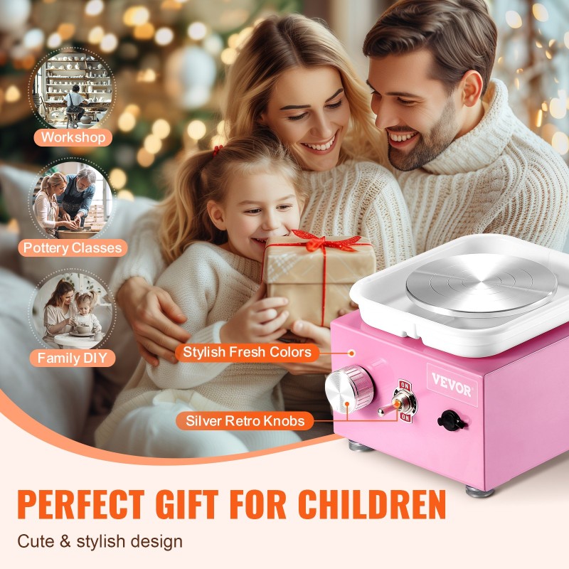 Sähköinen savenvalupyörä 0–320 kierrosta minuutissa irrotettava allas kaksi lautasta 18 työkalua pinkki