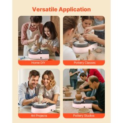 Mini keramiikkasorvi alumiinisella 158 mm lautasella säädettävä nopeus sisältää muotoilutyökalut pinkki