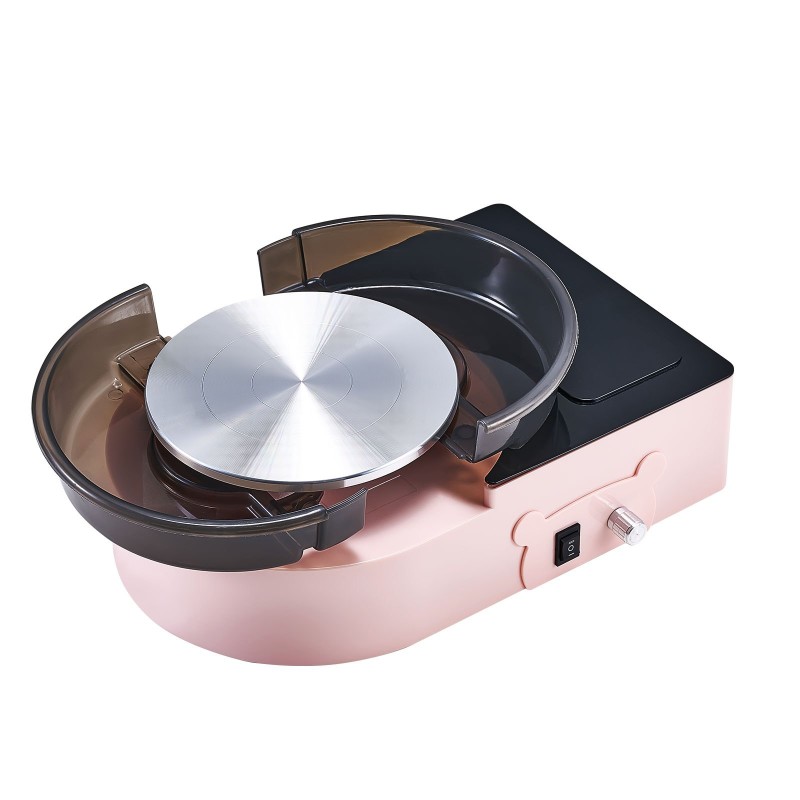 Mini keramiikkasorvi alumiinisella 158 mm lautasella säädettävä nopeus sisältää muotoilutyökalut pinkki