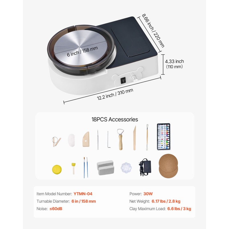 Mini-savikiekkokone alumiinipyöritysalusta 158 mm säädettävä nopeus 0–140 kierrosta minuutissa lapsille ja aikuisille