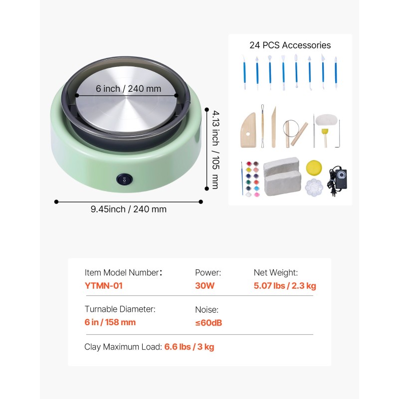 Mini-savityöpyörä 158 mm alumiinikääntöalustalla 30W säädettävä nopeus eteen ja taakse pyörivä lapsille