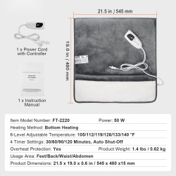 Sähkökäyttöinen flanellinen jalkalämmitin 545 x 480 mm 6 tasoa ajastin konepestävä