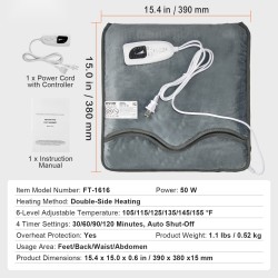 Sähkökäyttöinen flanellinen jalkalämmitin 39 x 38 cm kaksipuolinen 6 lämmitystasoa ajastin