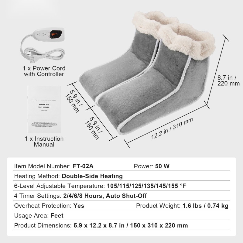 Sähköinen jaettu jalkalämmitin kaksipuolinen flanellipäällisellä 6 lämpötasoa 4 portaisella ajastimella automaattinen sammutus