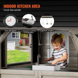 Ulkoleikkimökki setripuu 2–8 vuotta 1403x1260x1660 mm leikkikeittiöllä