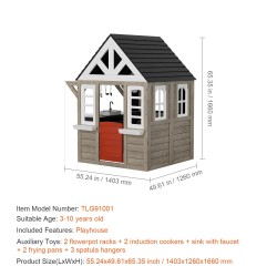 Ulkoleikkimökki setripuu 2–8 vuotta 1403x1260x1660 mm leikkikeittiöllä