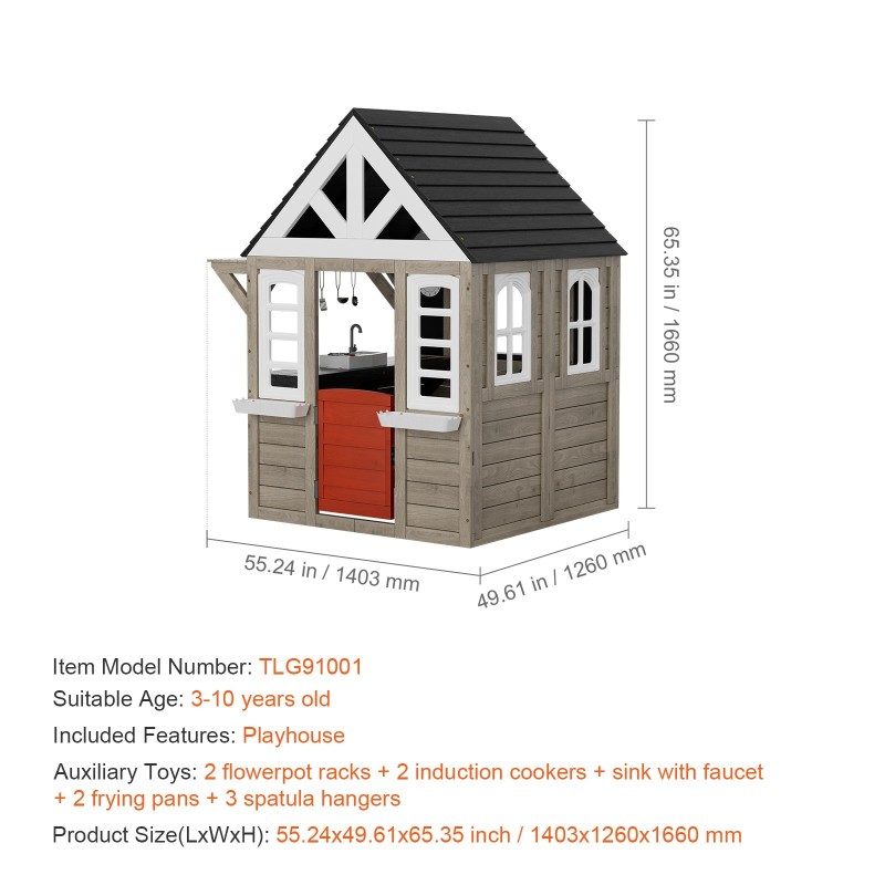 Ulkoleikkimökki setripuu 2–8 vuotta 1403x1260x1660 mm leikkikeittiöllä