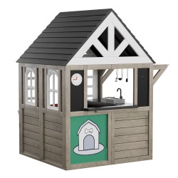 Ulkoleikkimökki setripuu 2–8 vuotta 1403x1260x1660 mm leikkikeittiöllä