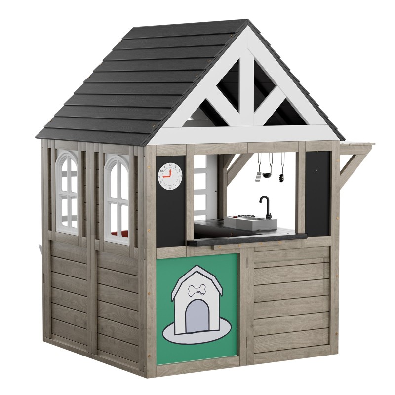 Ulkoleikkimökki setripuu 2–8 vuotta 1403x1260x1660 mm leikkikeittiöllä