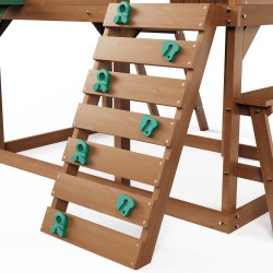 Puinen leikkimökki cedarmännystä ulkokäyttöön 2 10 vuotiaille liukumäki tikkaat kiipeilyseinä piknikpöytä