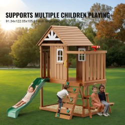 Puinen leikkimökki cedarmännystä ulkokäyttöön 2–10-vuotiaille liukumäki tikkaat kiipeilyseinä piknikpöytä