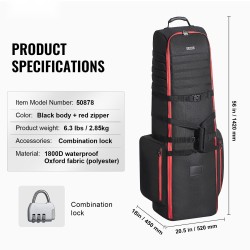 Golfmatkalaukku 1800D Oxford polyesteri pehmustettu vedenpitävä pyörillä taitettava 520x450x1420 mm