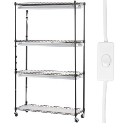 Teräksinen kasviteline 4 hyllyä 180W täysspektrinen LED-kasvuvalo mekaanisella ajastimella 900x350x1500mm