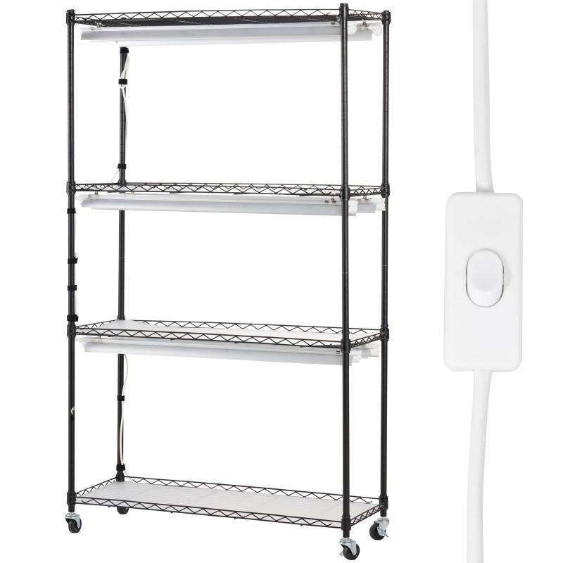 Teräksinen kasviteline 4 hyllyä 180W täysspektrinen LED-kasvuvalo mekaanisella ajastimella 900x350x1500mm