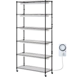 Kuusitasoinen maalattu rautainen kasviteline 150 watin täysspektrivaloilla 180 cm korkea