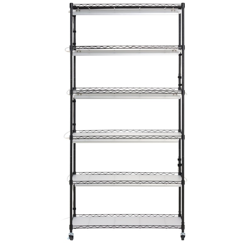 Kuusitasoinen maalattu rautainen kasviteline 150 watin täysspektrivaloilla 180 cm korkea