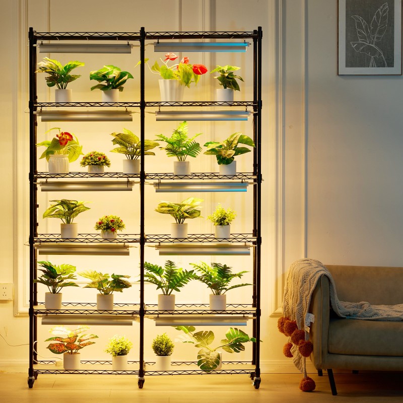 Metallinen kasvatushylly sisäkäyttöön kuusi tasoa kymmenen täysspektristä led-valoa kaksisataa watin mekaaninen ajastin