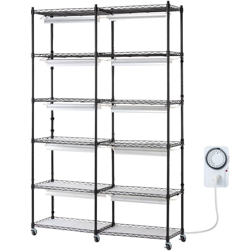 Metallinen kasvatushylly sisäkäyttöön kuusi tasoa kymmenen täysspektristä led-valoa kaksisataa watin mekaaninen ajastin