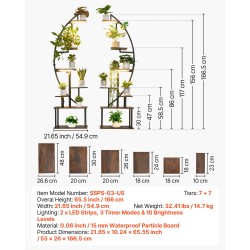 Sisäkukkateline rautarunko vedenpitävä lastulevy 166,5 cm 7+7 hyllyä täyden spektrin valoilla