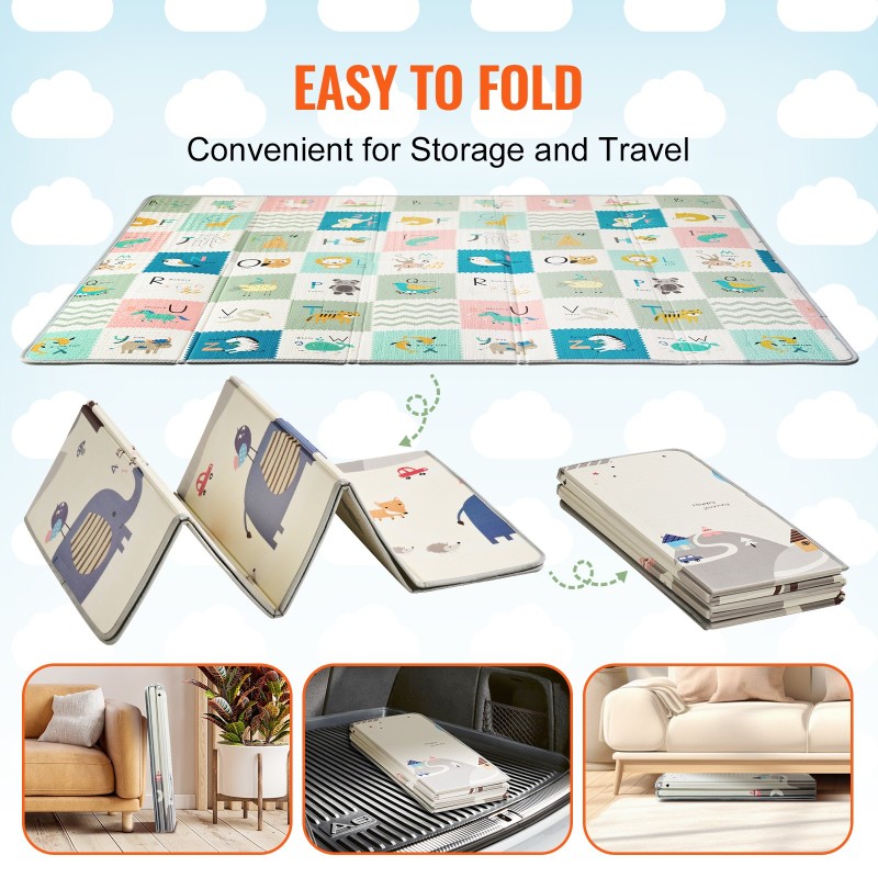 Leikkimatto XPE-vaahtomuovinen 1800×2000 mm vauvoille kaksipuolinen vesitiivis liukumaton taitettava kuljetuspussilla