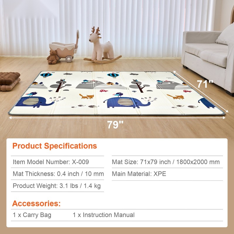 Leikkimatto XPE-vaahtomuovinen 1800×2000 mm vauvoille kaksipuolinen vesitiivis liukumaton taitettava kuljetuspussilla