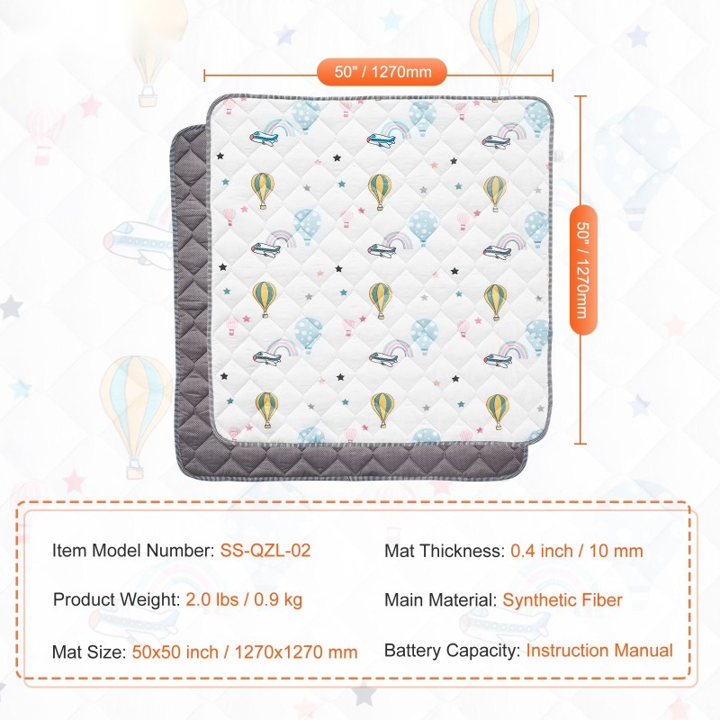 Leikkimatto 127 x 127 cm synteettinen täyte 10 mm taitettava liukumaton pohja