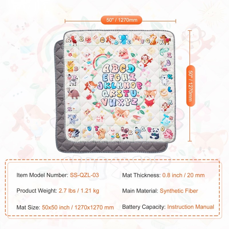 Leikkimatto synteettisestä kuitumateriaalista 1270x1270 mm 20 mm paksu liukumaton taitettava konepestävä