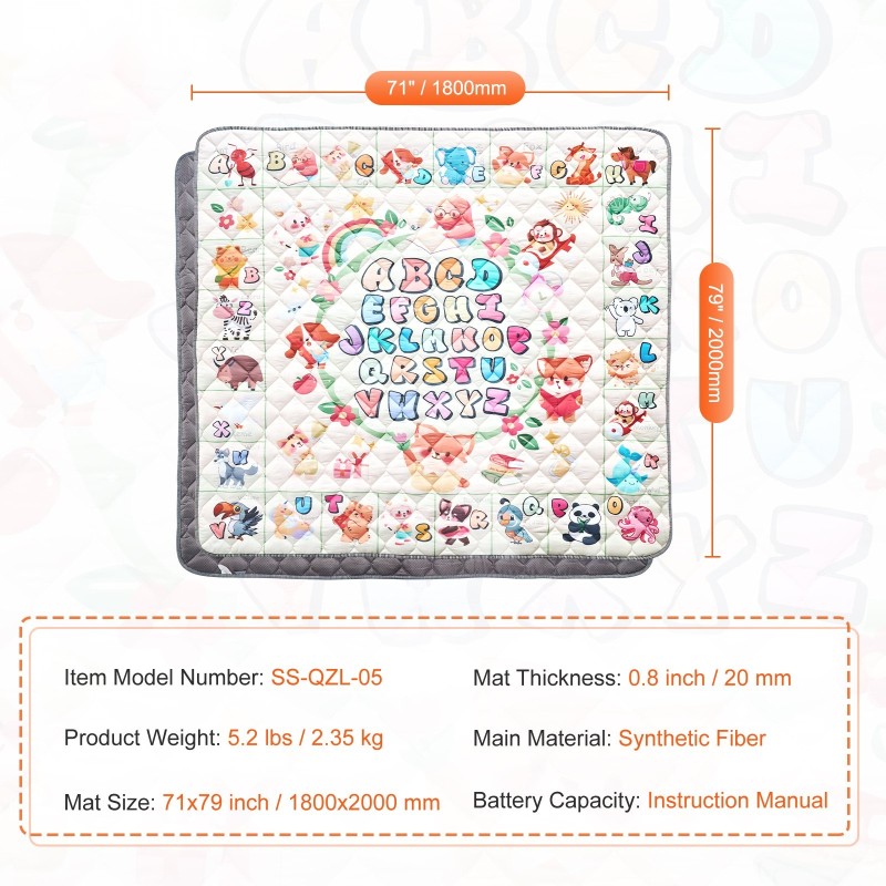 Leikkimatto synteettistä kuitua 1800×2000 mm 20 mm paksu liukumaton konepestävä