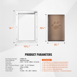 Lemmikkiovi alumiiniseosrunko PVC läpällä koko M valkoinen sisä tai ulko-oveen