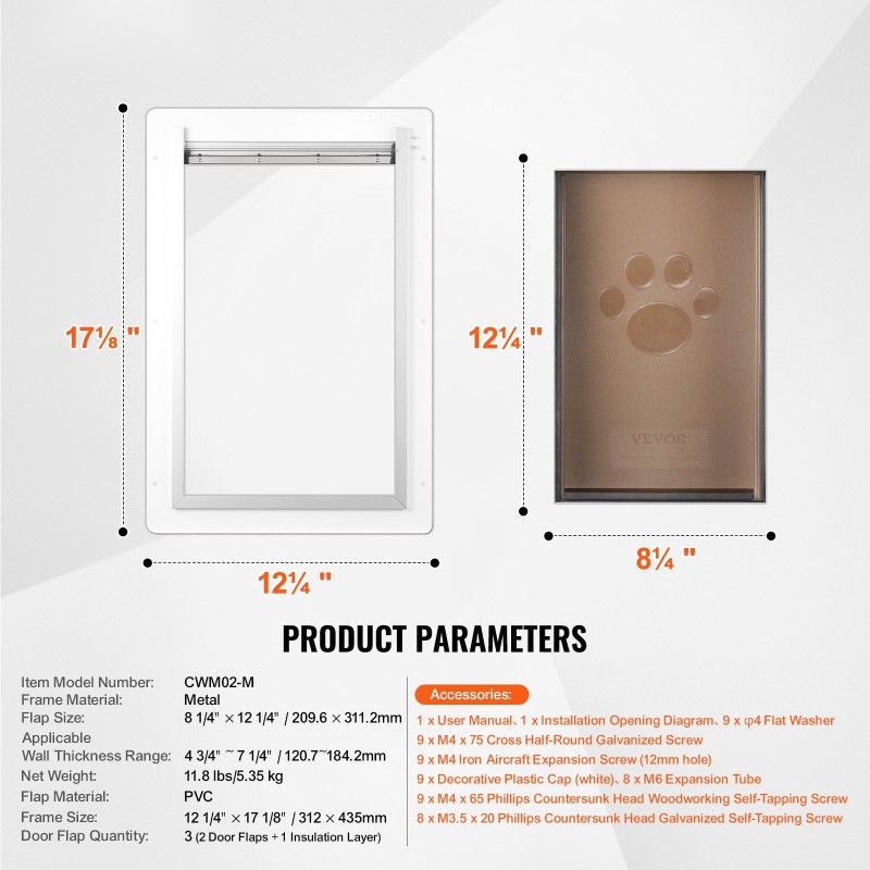 Lemmikkiovi metallikehyksellä PVC-läpällä kolmiläppäinen 312 x 435 mm sopii sisä- ja ulkoseiniin