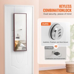 Peilillinen korukaappi samettivuoraus LED-sisävalaistus seinä tai oviasennus 1080 mm ruskea