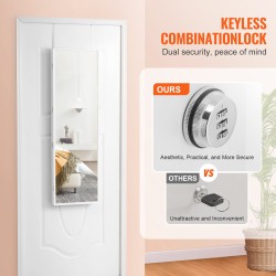 Korukaappi peilillä 1195 mm korkea lukittava valkoinen LED samettivuori seinä tai ovikiinnitys